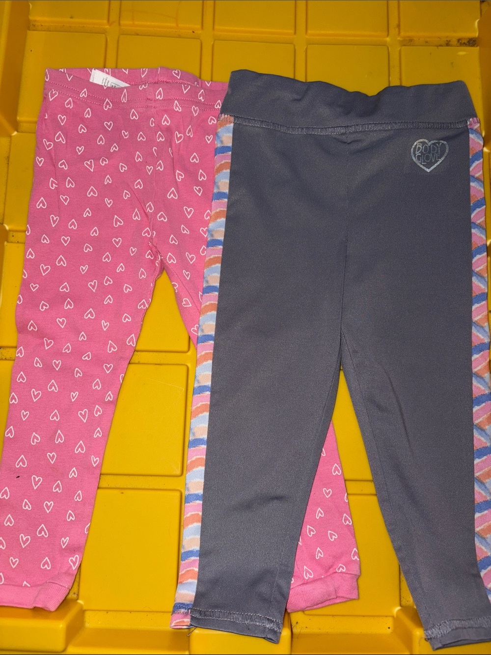 Carter's Pink Heart Print & Gray Leggings with Color-Stripe Side